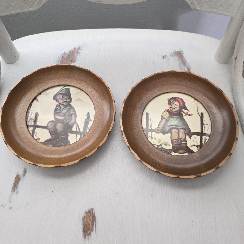 Vintage Brown Wooden Frames With Child Illustrations